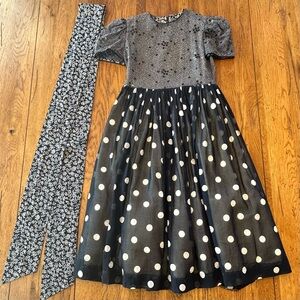 Vintage Joan Calabrese Girls Sz 10 Navy Sequined Polka Dot Formal Dress